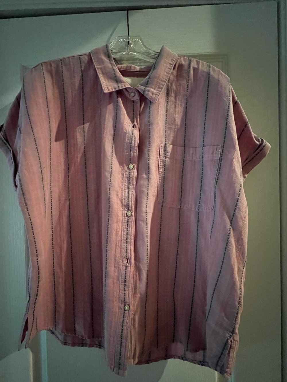 Lucky Brand cotton  and linen top, large pink stripes, new with tags